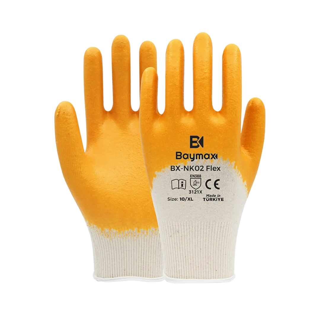 BAYMAX BX-NK-02 FLEX PAMUK LIKRALI ÖRME ELDIVEN SARI-BEYAZ NO:10